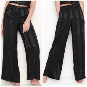 Victoria’s Secret Black Satin-Stripe Wide Leg Lounge Pajama Pants